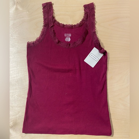 Merona Tops - Merona Women's Lace-Trim Tank Top - Burgundy Medium (QQ)